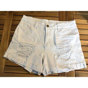 Roswear Size L (12-14) Womens Shorts White Denim Jean Stretch Distress Rip Torn